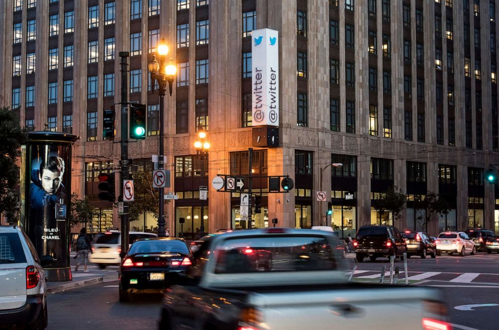 PHOTO: Cars drive past Twitter Inc. headquarters in San Francisco, Oct. 21, 2015.