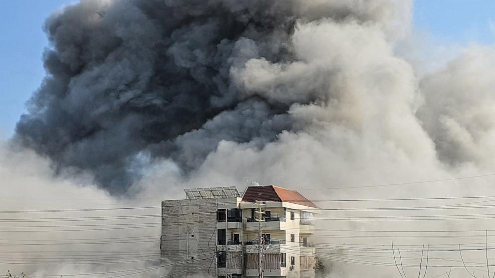 PHOTO: Smoke rises from the site of an Israeli airstrike that targeted an area in the southern costal city of Tyre, Lebanon, on March 7, 2026.