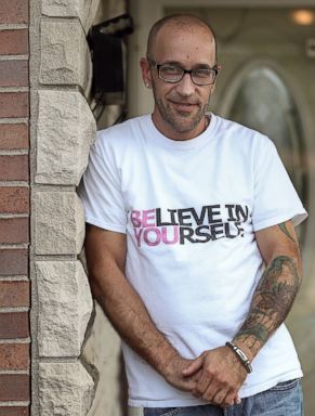 PHOTO: Tyson Timbs poses for a portrait at his aunts home in Marion, Ind., Monday, Aug.13, 2018.
