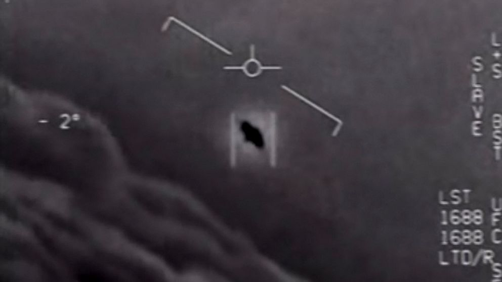 PHOTO: This video grab image obtained April 28, 2020, courtesy of the U.S. Department of Defense shows part of an unclassified video taken by Navy pilots that have circulated for years showing interactions with "unidentified aerial phenomena".