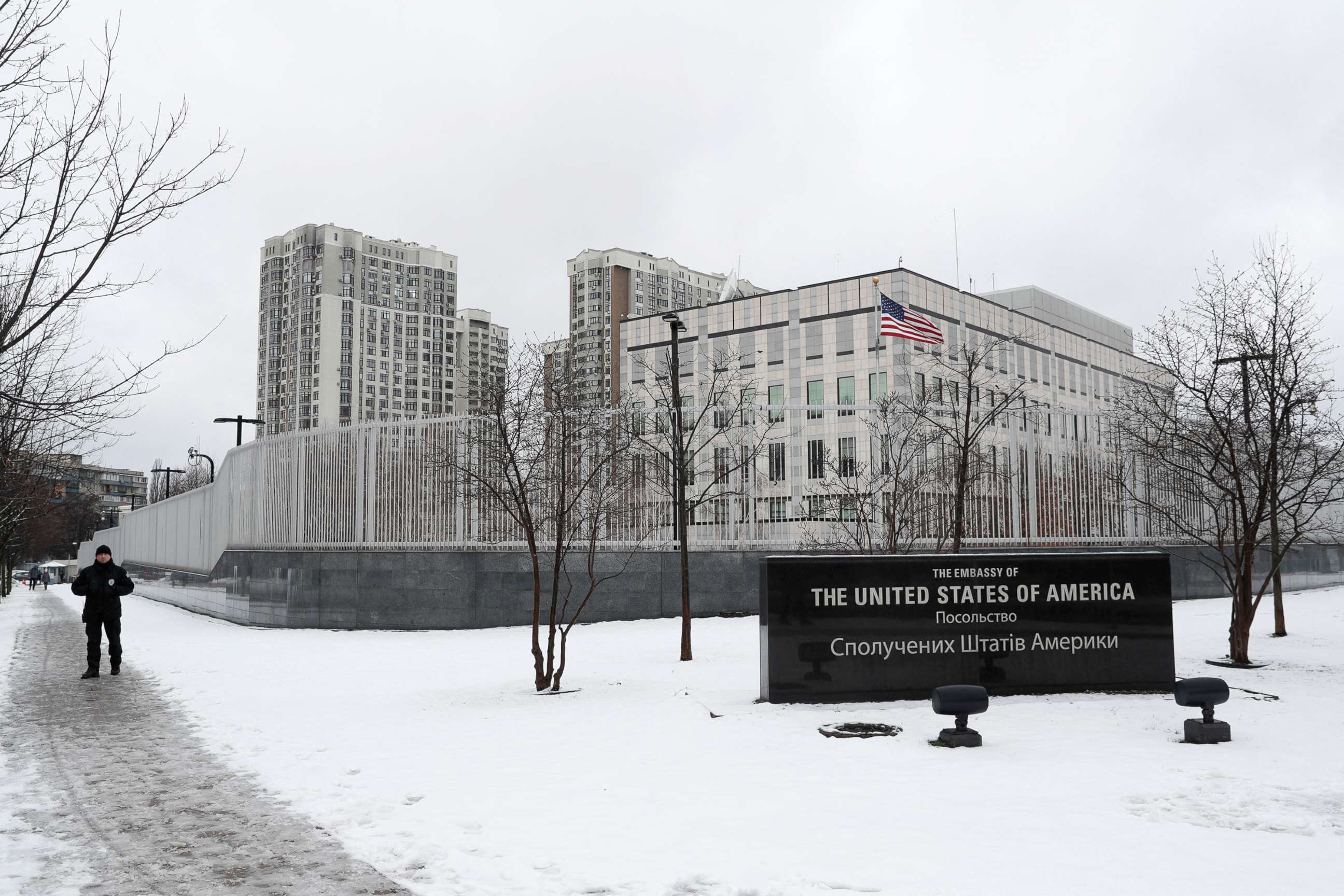 PHOTO: A view shows the U.S. Embassy in Kyiv, Ukraine, Feb. 12, 2022. 