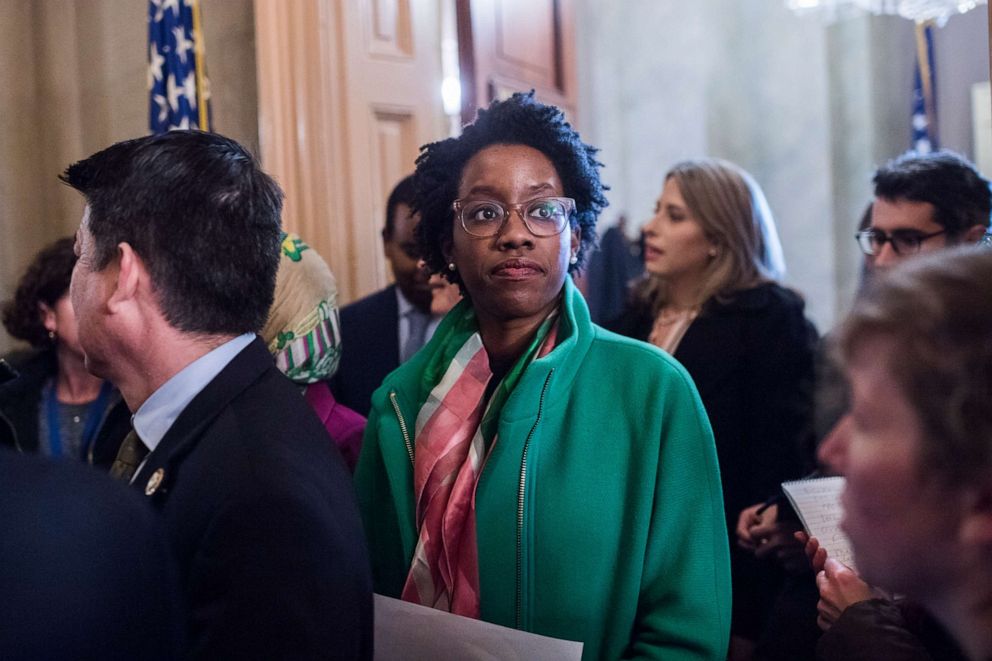 PHOTO: Freshman members including Rep. Lauren Underwood, D-Ill., leave the Capitol office of Senate Majority Leader Mitch McConnell, R-Ky., Jan. 15, 2019. 