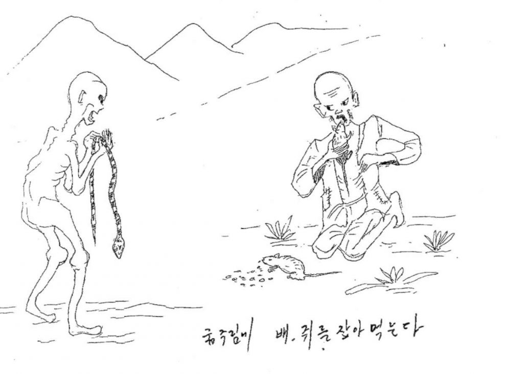 PHOTO: Former North Korean prisoners described scenes of torture and starvation, depicted in illustrations that appeared in a 2014 United Nations Human Rights Council report.