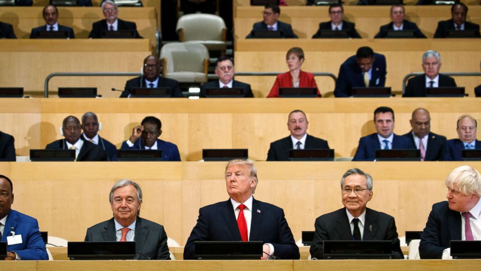 President Donald Trump participates in a photo before the beginning of the "Reforming the United Nations: Management, Security, and Development" meeting during the United Nations General Assembly, Sept. 18, 2017, in New York.