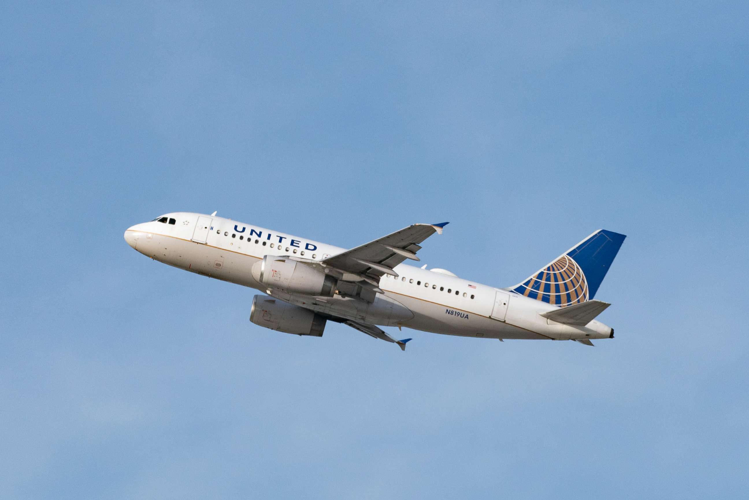 PHOTO: In this Jan. 13, 2021, file photo, United Airlines Airbus A319-131 takes off from Los Angeles international Airport.