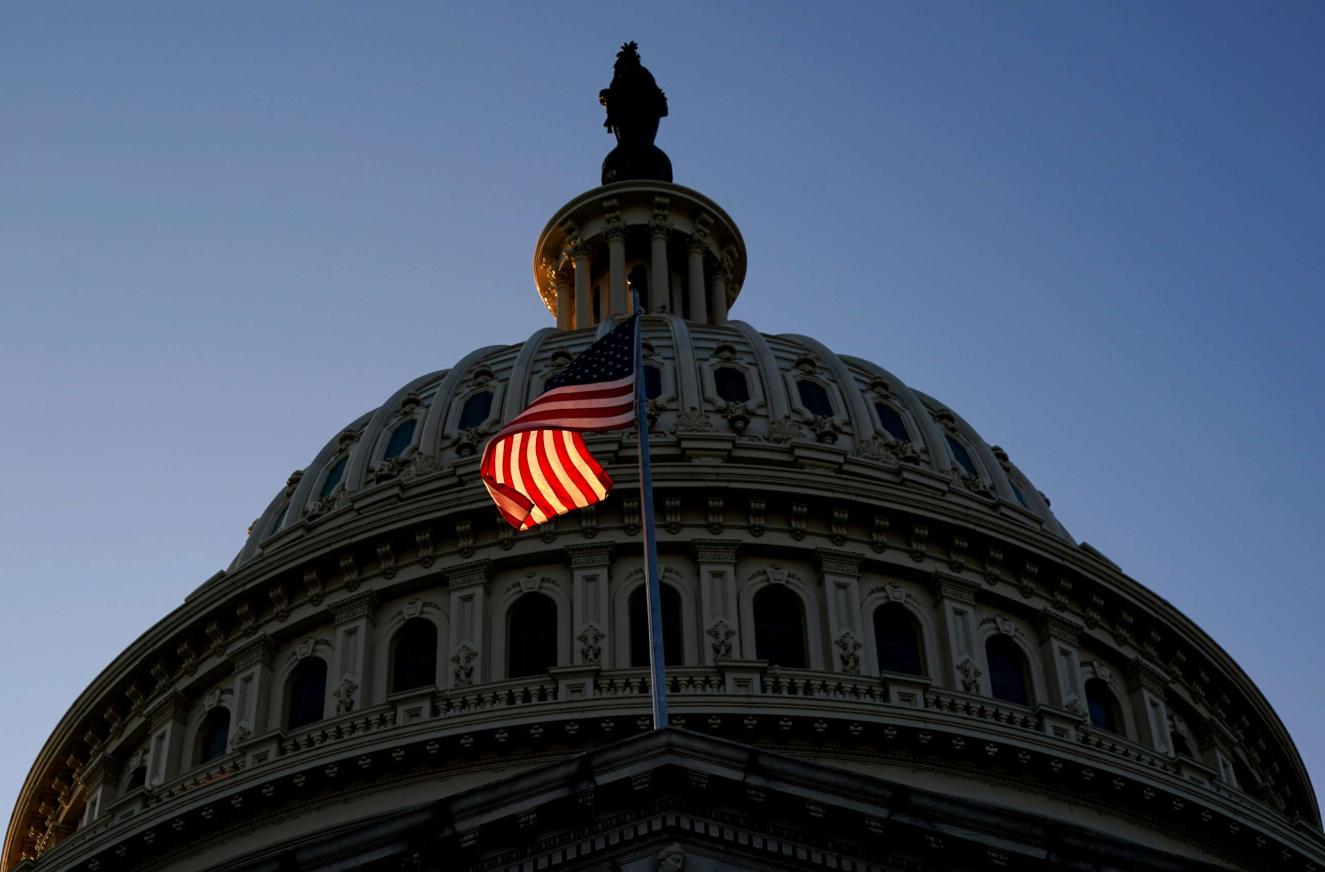 PHOTO: The U.S. Capitol is shown late on Dec. 18, 2019, in Washington prior to a vote on two articles of impeachment against President Trump.