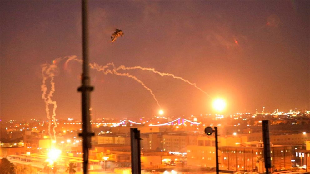 PHOTO: In this photo provided by U.S. Department of Defense, the Army's AH-64 Apache helicopter from 1st Battalion, 227th Aviation Regiment, 34th Combat Aviation Brigade, conducts overflights of the U.S. Embassy in Baghdad, Iraq, Dec. 31, 2019.