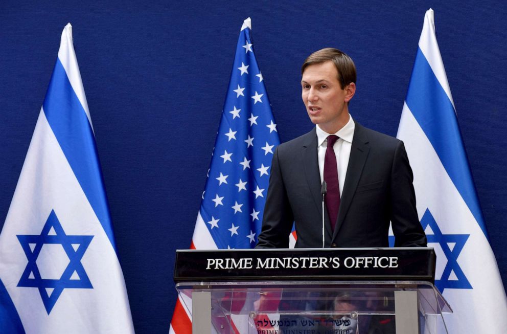 PHOTO: White House adviser Jared Kushner make a statement to the press about the Israeli-United Arab Emirates peace accords, in Jerusalem, Aug. 30, 2020. 