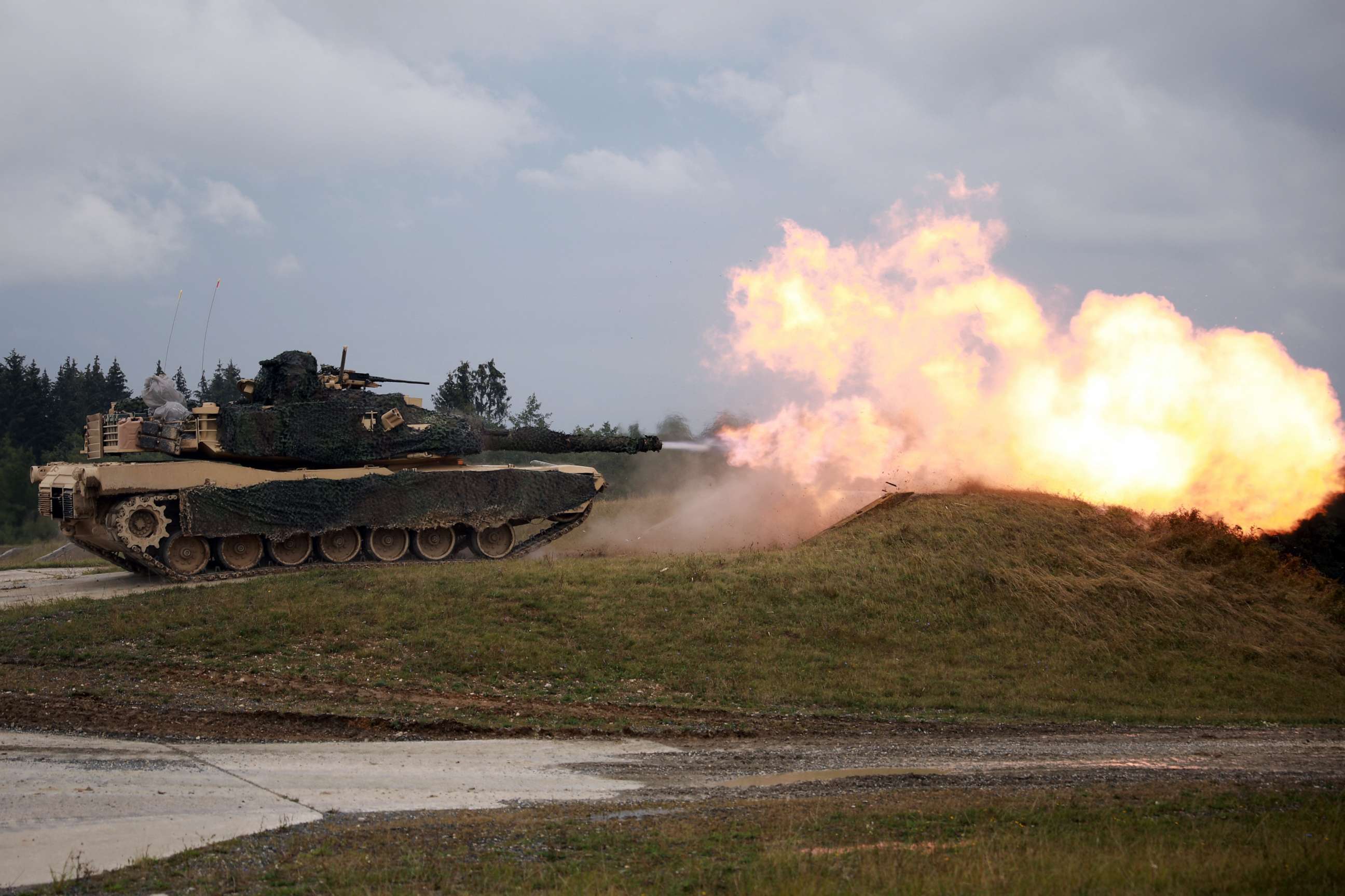 PHOTO: An M1A1 Abrams main battle tank assigned to 3rd Battalion fires its main gun during the Combined Arms Live Fire Training Exercise at Grafenwoehr Training Area, Germany, Sep. 1, 2020.