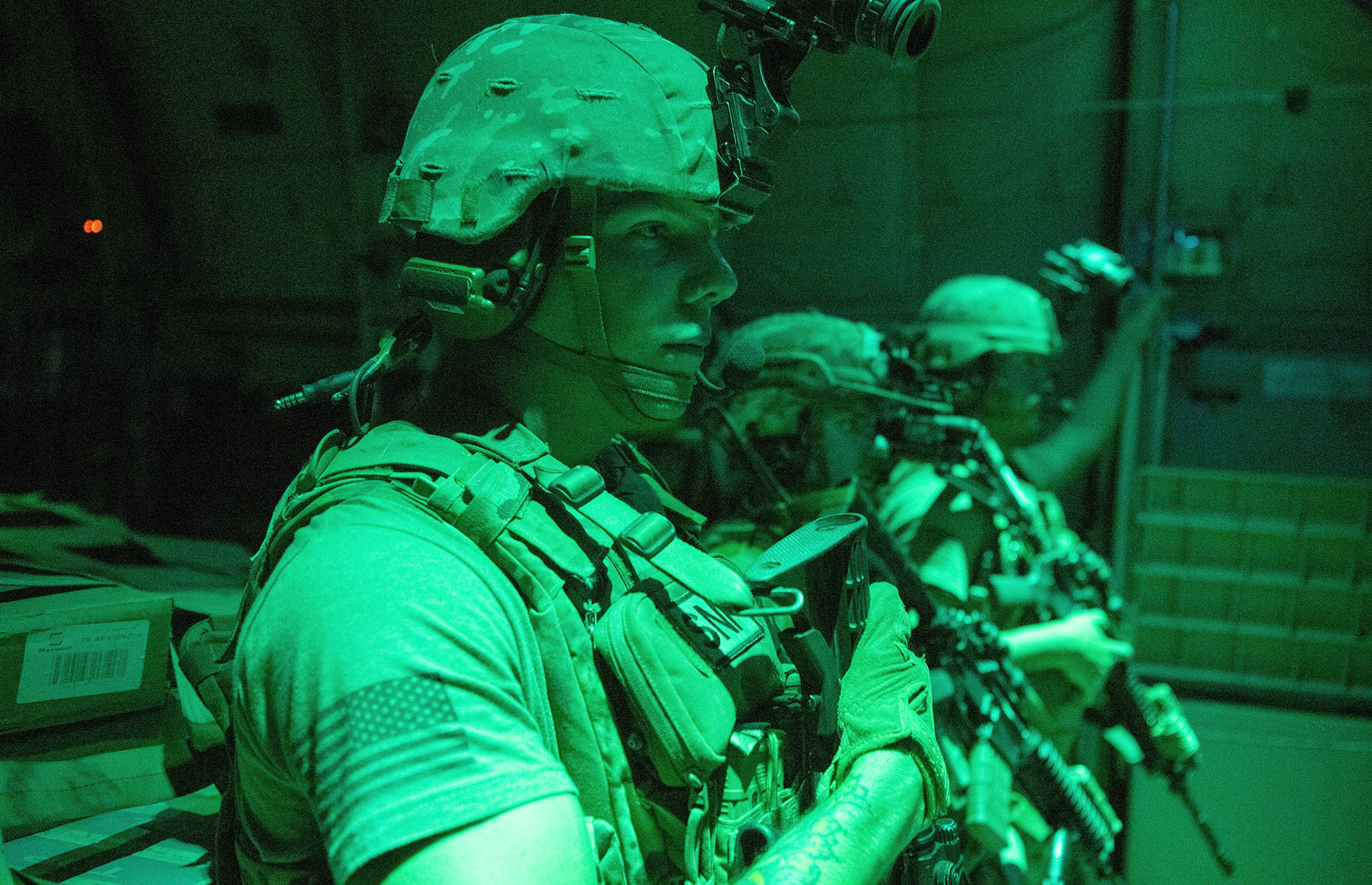 PHOTO: U.S. Army soldiers prepare to provide security during unloading operations in Somalia, July 10, 2020. 