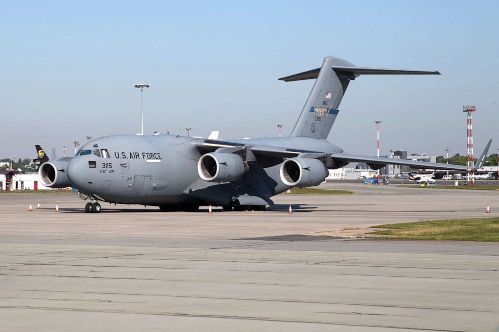 PHOTO: U. S. Airforce plane seen at the Warsaw Airport. 
