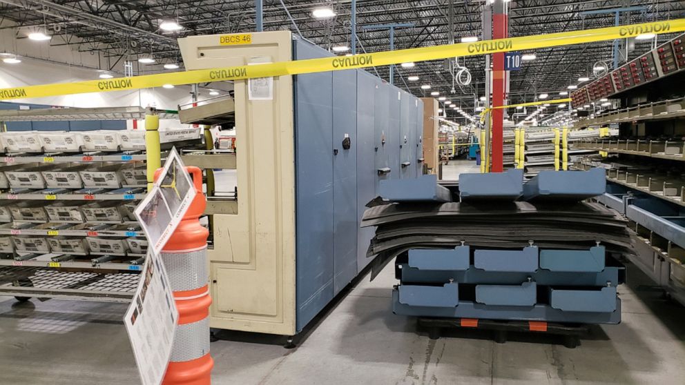 PHOTO: Photos appear to show mail sorting machines in parts and unused in a Portland, Ore., postal facility.