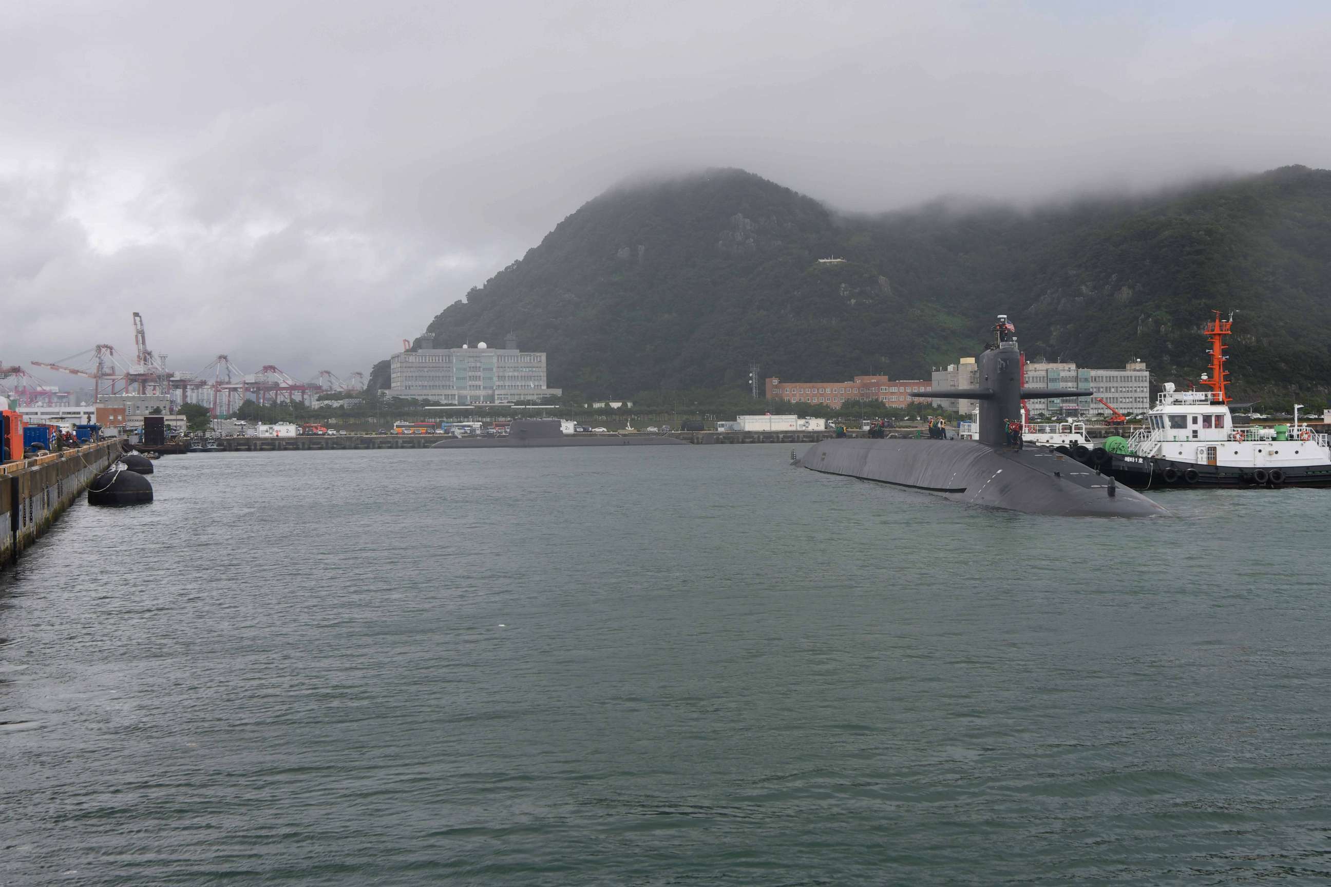 PHOTO: The Ohio-class ballistic-missile submarine USS Kentucky (SSBN 737) pulls into port in Busan South Korea July 18, 2023.