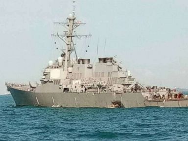 PHOTO: The USS John S. McCain after it collided with a commercial vessel east of Singapore on Aug. 20, 2017.