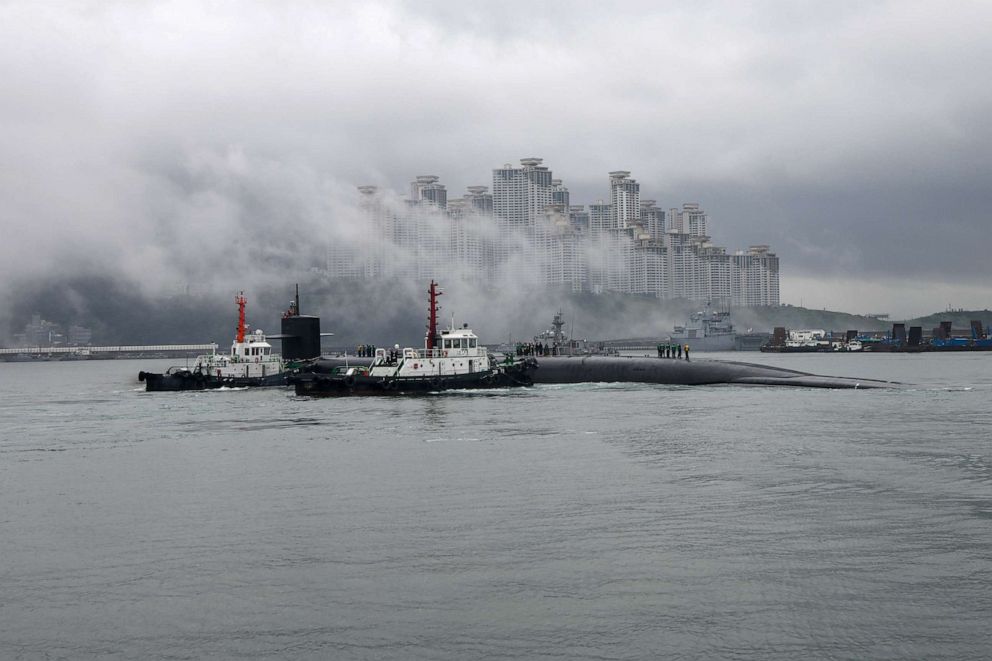 PHOTO: The USS Kentucky, a U.S. nuclear-armed submarine, pulls into port in Busan, South Korea, July 18, 2023.