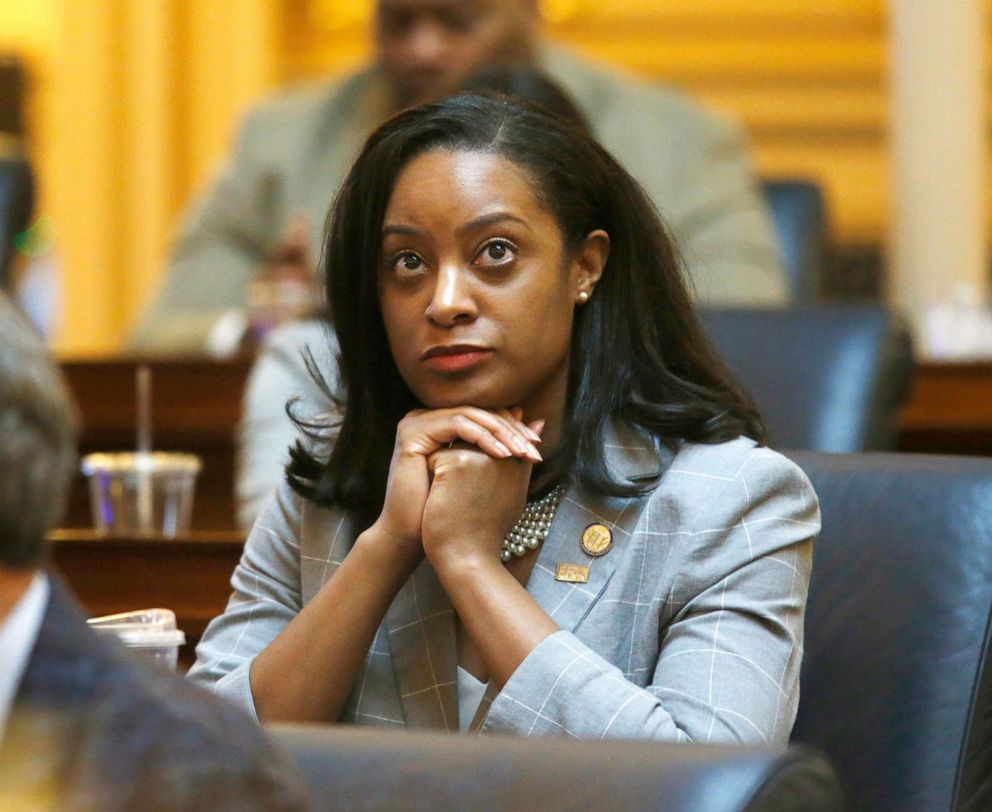 PHOTO: Del. Jennifer Carroll Foy sits at her desk on the floor of the House of Delegates at the state Capitol in Richmond, Va., Jan. 14, 2020.