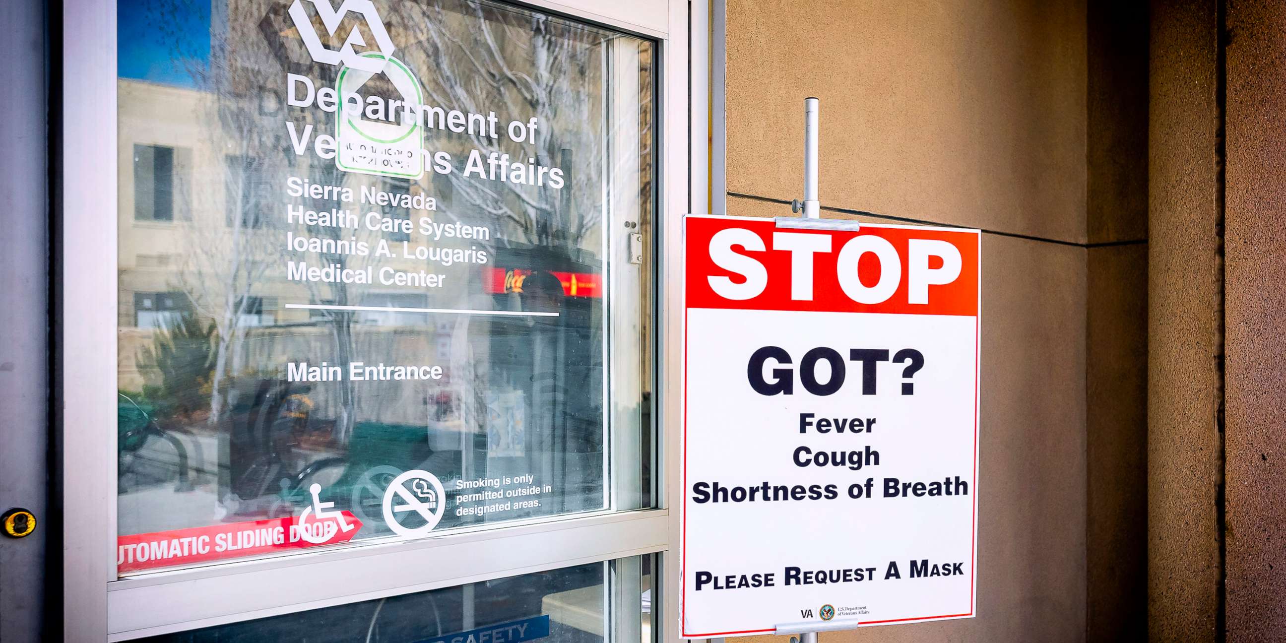 PHOTO: The Department of Veterans Affairs' Sierra Nevada Health Care System Medical Center closed secondary entry points to control and prevent the spread of the coronavirus, March 16, 2020 - in Reno, Nev. 