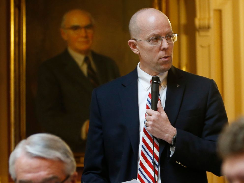 PHOTO: Virginia Del. Rob Bell, R-Albermarle, top, Chairman of the Courts of Justice Committee, announces that he will call a hearing with the two accusers and Lt. Gov Justin Fairfax to hear their accusations in Richmond, Va., Friday, Feb. 22, 2019.