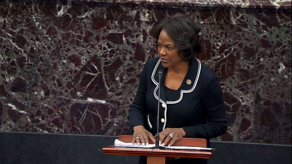 PHOTO: Val Demings speaks on the Senate floor during the impeachment trial of President Donald Trump, Jan. 21, 2020, in Washington, DC.