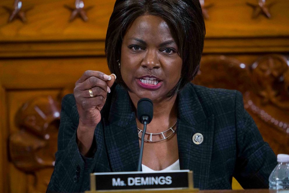 PHOTO: Rep. Val Demings questions Intelligence Committee Minority Counsel Stephen Castor and Intelligence Committee Majority Counsel Daniel Goldman during the House impeachment inquiry hearings, Dec. 9, 2019 in Washington.