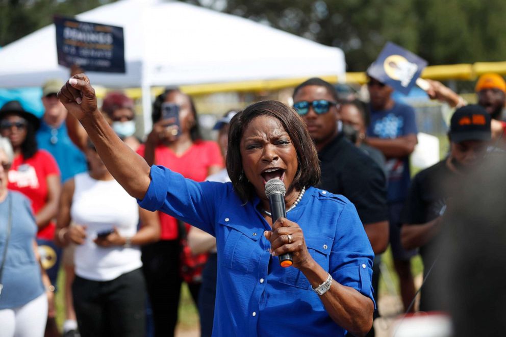 PHOTO: Rep. Val Demings, candidate for the U.S. Senate, speaks to her supporters during during a campaign rally, Nov. 5, 2022, in Tampa, Fla.