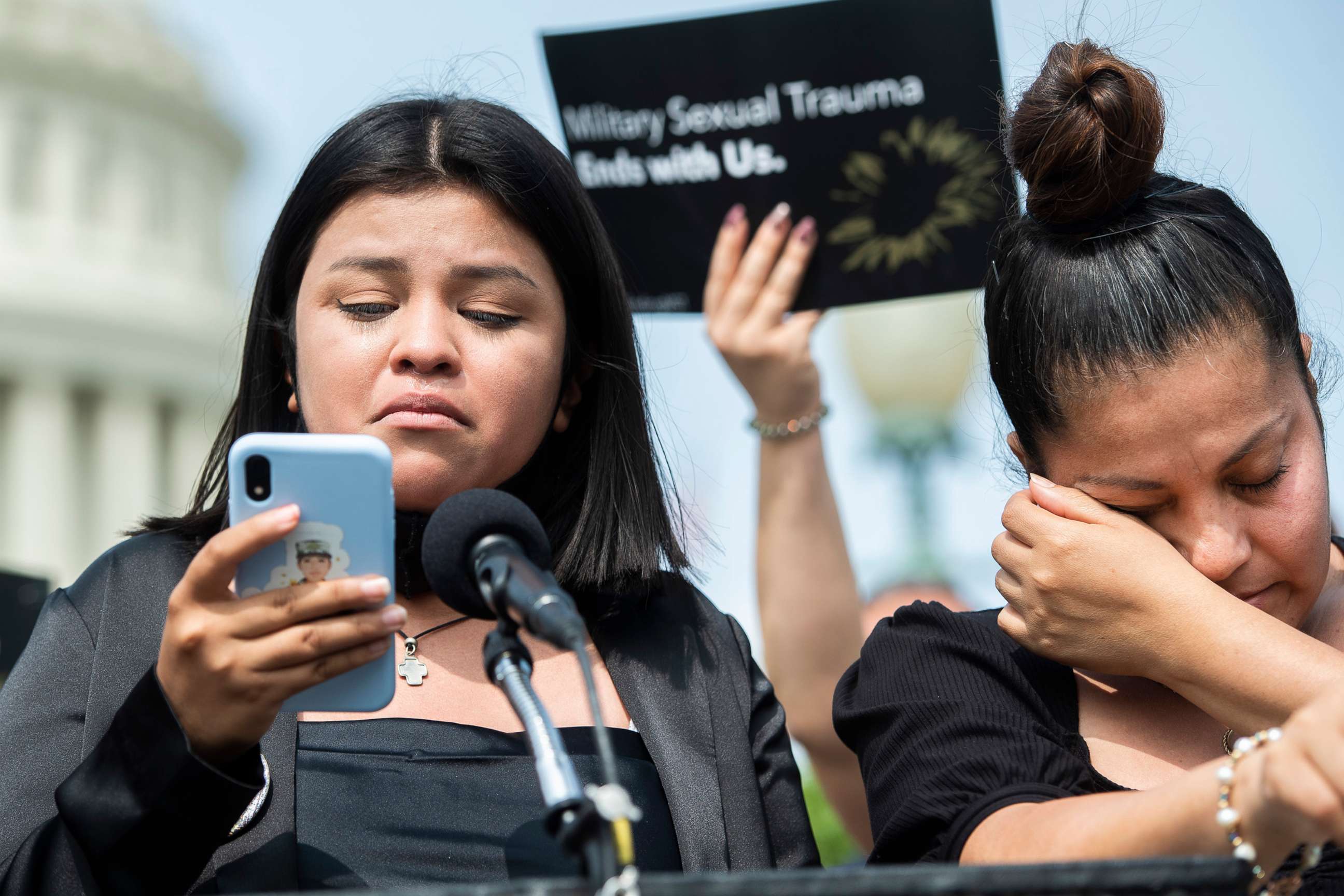 PHOTO: Lupe Guillen, whose sister Army Spc. Vanessa Guillen, was murdered while stationed at Fort Hood, Texas, and their mother Gloria, makes a statement during a news conference announcing the "I Am Vanessa Guillen Act," on Sept. 16, 2020 in Washington  