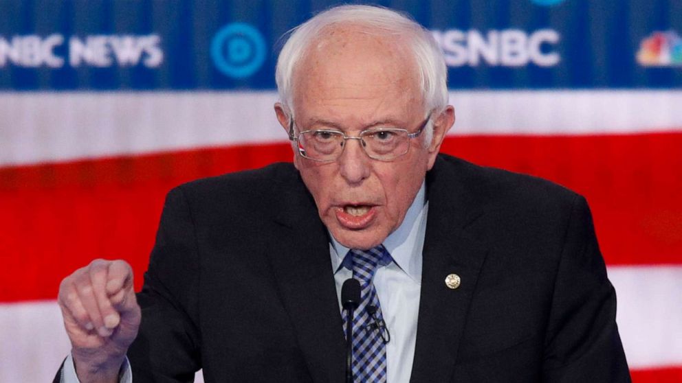 PHOTO: Democratic presidential candidate Sen. Bernie Sanders, I-Vt., speaks during a Democratic presidential primary debate, Feb. 19, 2020, in Las Vegas.