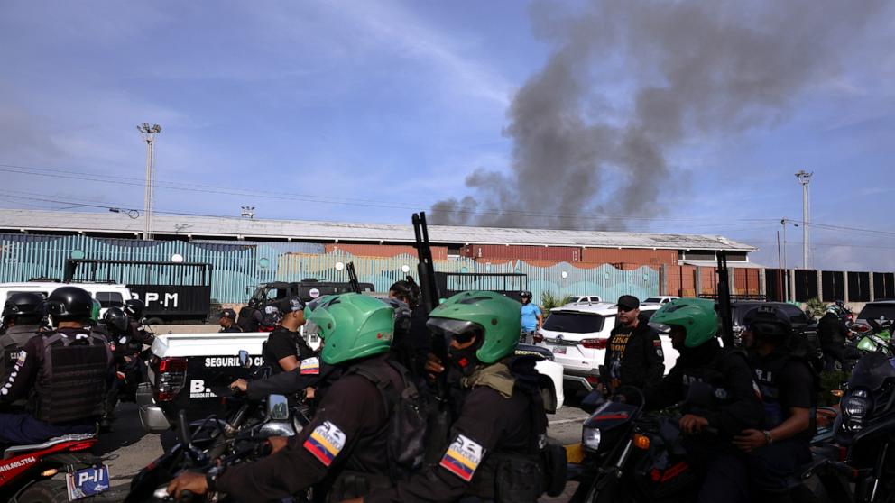 PHOTO: Members of Cuadrantes De La Paz patrol the surroundings of the Port of La Guaira after explosions and low-flying aircraft were heard on Jan. 3, 2026, in Caracas, Venezuela.
