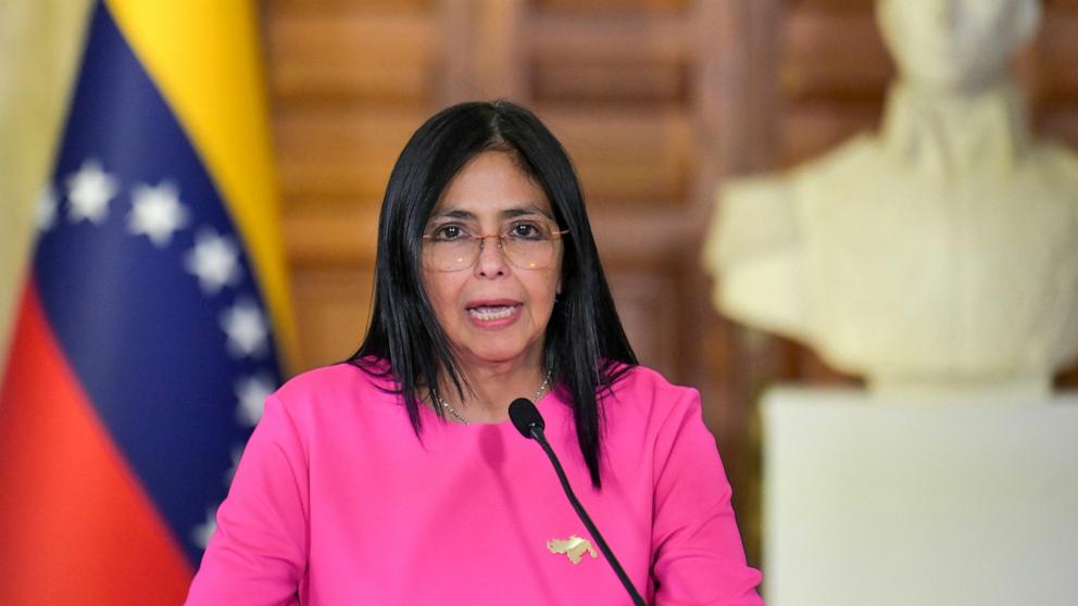 PHOTO: In this Aug. 11, 2025, file photo, Venezuela's Vice President Delcy Rodriguez speaks during a press conference in Caracas.