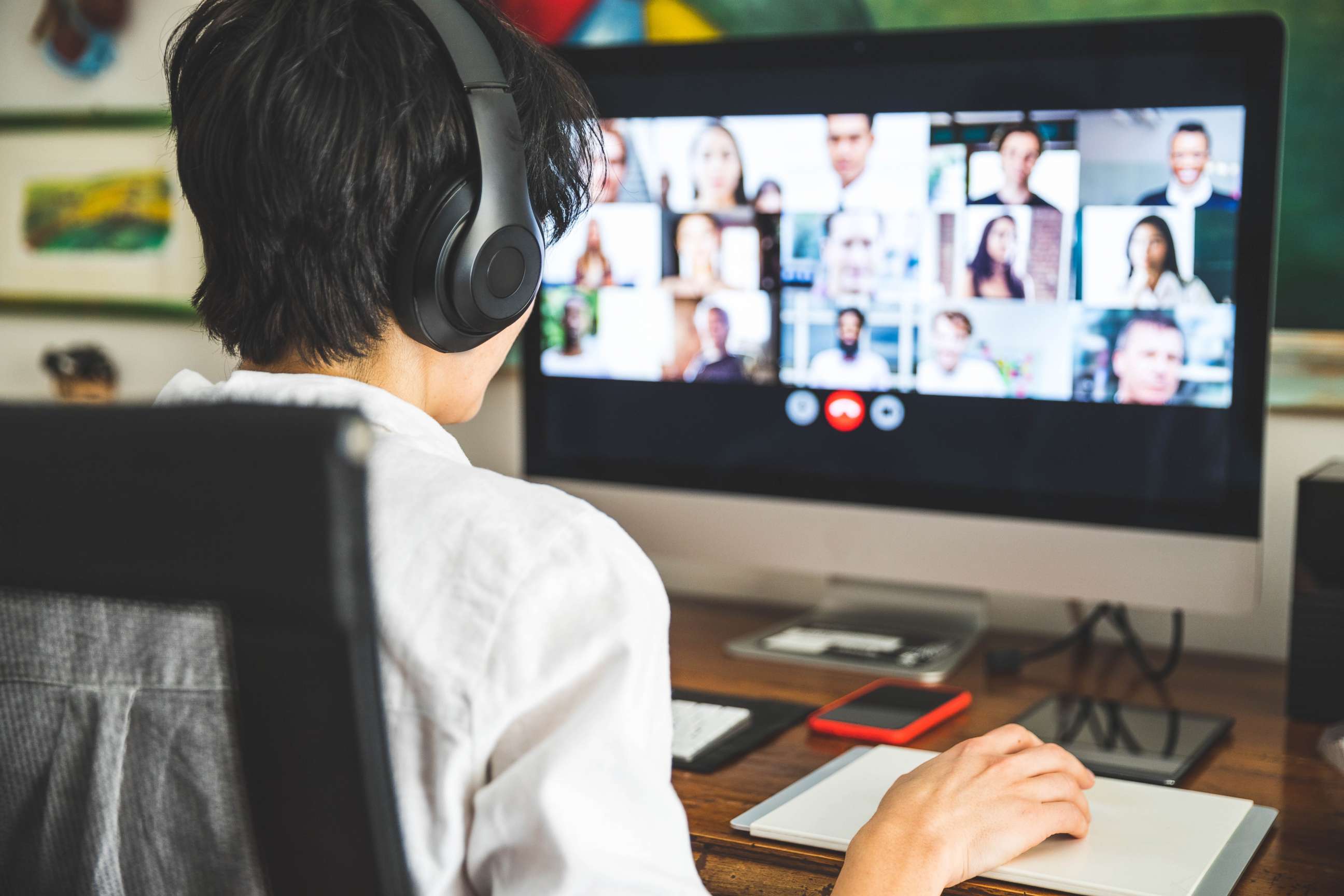 PHOTO: A person conducts a video conference in this stock photo.