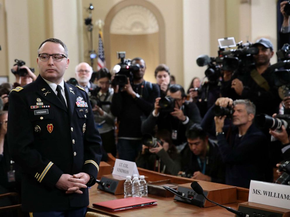 PHOTO: National Security Council Director for European Affairs Lt. Col. Alexander Vindman arrives to testify before the House Intelligence Committee in the Longworth House Office Building on Capitol Hill Nov. 19, 2019 in Washington, D.C.