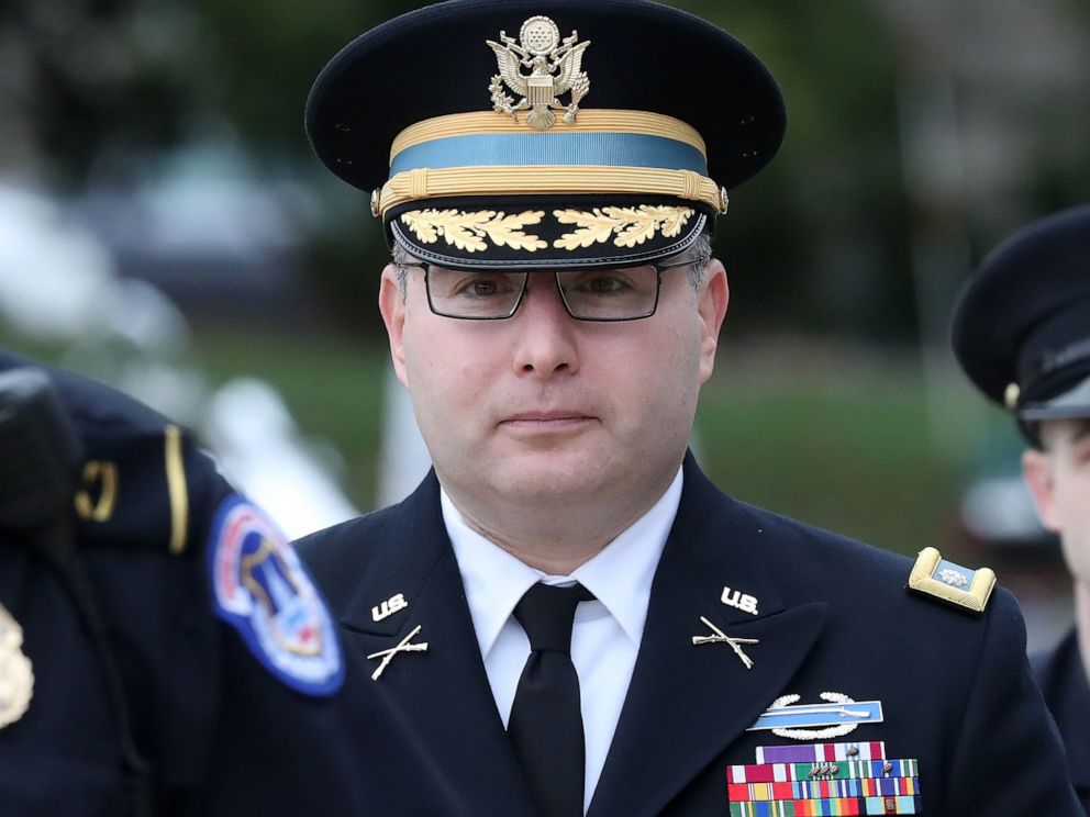 PHOTO: Army Lt. Col. Alexander Vindman, director for European Affairs at the National Security Council, arrives at the U.S. Capitol on October 29, 2019, in Washington, DC.