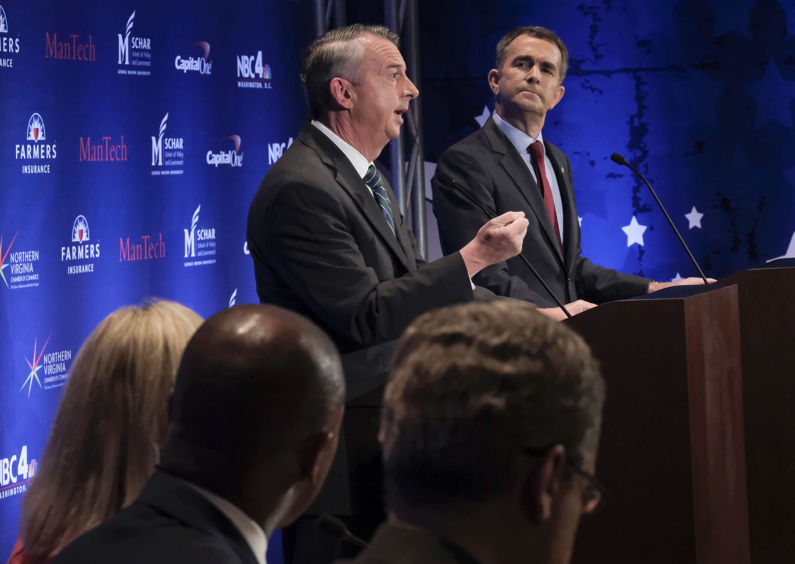 PHOTO: In this Sept. 19, 2017, file photo, Gubernatorial candidates Republican Ed Gillespie, left, and Democrat Lt. Gov. Ralph Northam debate in McLean, Va.