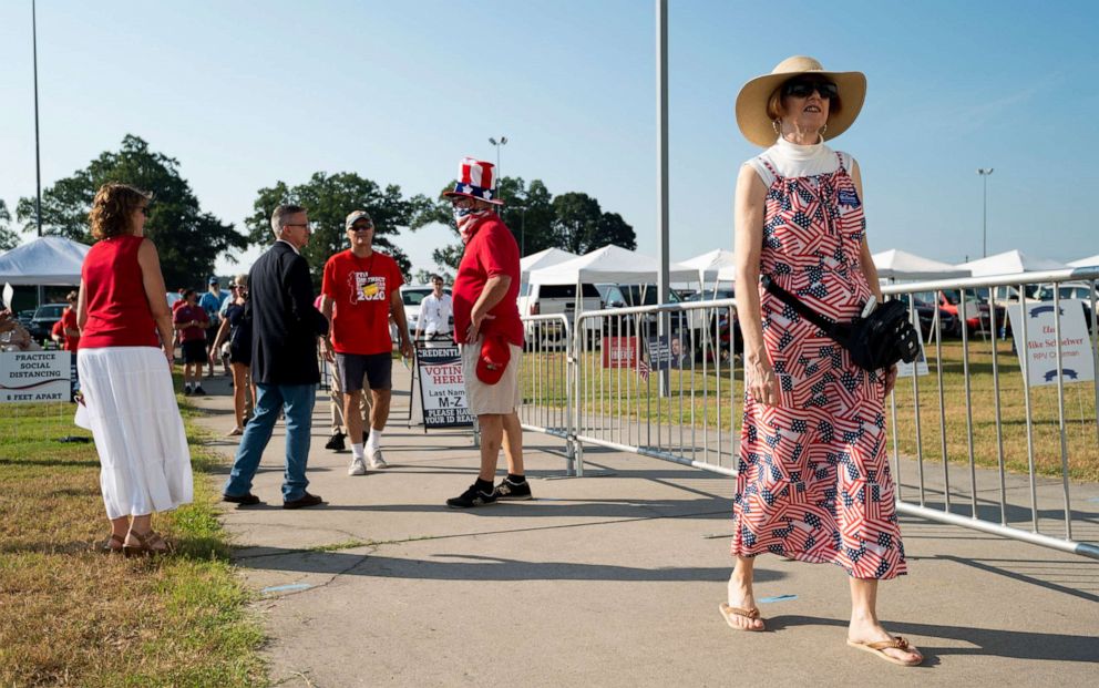 PHOTO: Delegates arrive to cast their votes at the 2020 7th District Republican Convention in Doswell, Va., July 18, 2020.