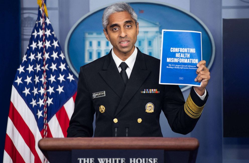 PHOTO: Surgeon General Dr. Vivek H. Murthy speaks during a press briefing in the Brady Briefing Room of the White House, July 15, 2021.  
