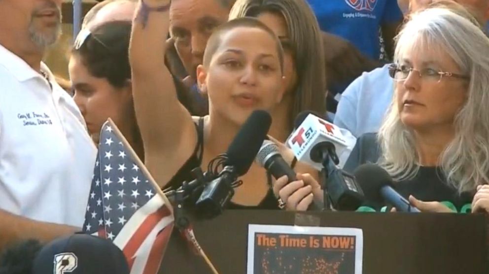 PHOTO: Emma Gonzalez, a teen survivor of the Marjory Stoneman Douglas High School shooting rallied a passionate crowd with calls for gun control in Fort Lauderdale, Fla., Feb. 17, 2018.