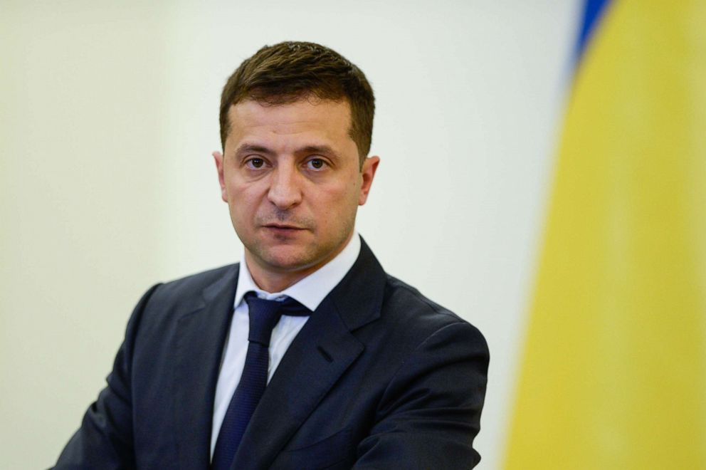 PHOTO: President of Ukraine, Volodymyr Zelensky speaks during a press conference after bilateral meetings at the Presidential Palace in Warsaw, Poland, Aug. 31, 2019.