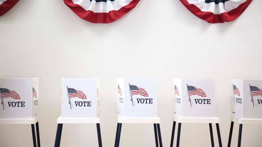 Voting booths in polling place are seen here.
