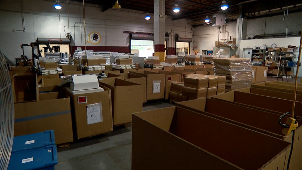 PHOTO: Inside the D.C. Board of Elections warehouse crates of voting equipment are readied for distribution to the city's first-ever voting "super centers."