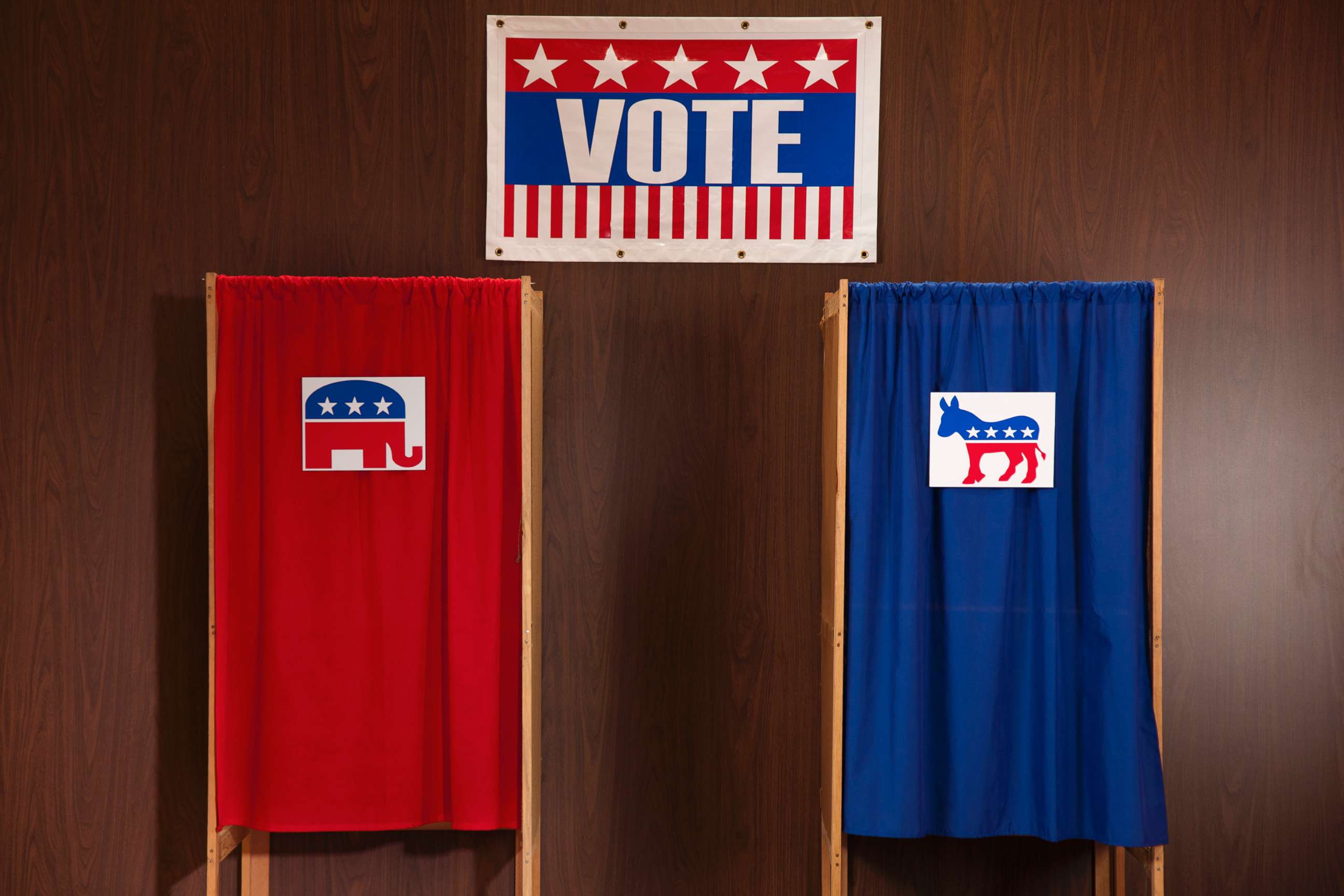 PHOTO: Voting booths are pictured at a polling place in this undated stock photo.