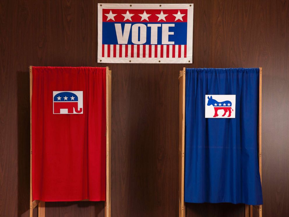 PHOTO: Voting booths are pictured at a polling place in this undated stock photo.