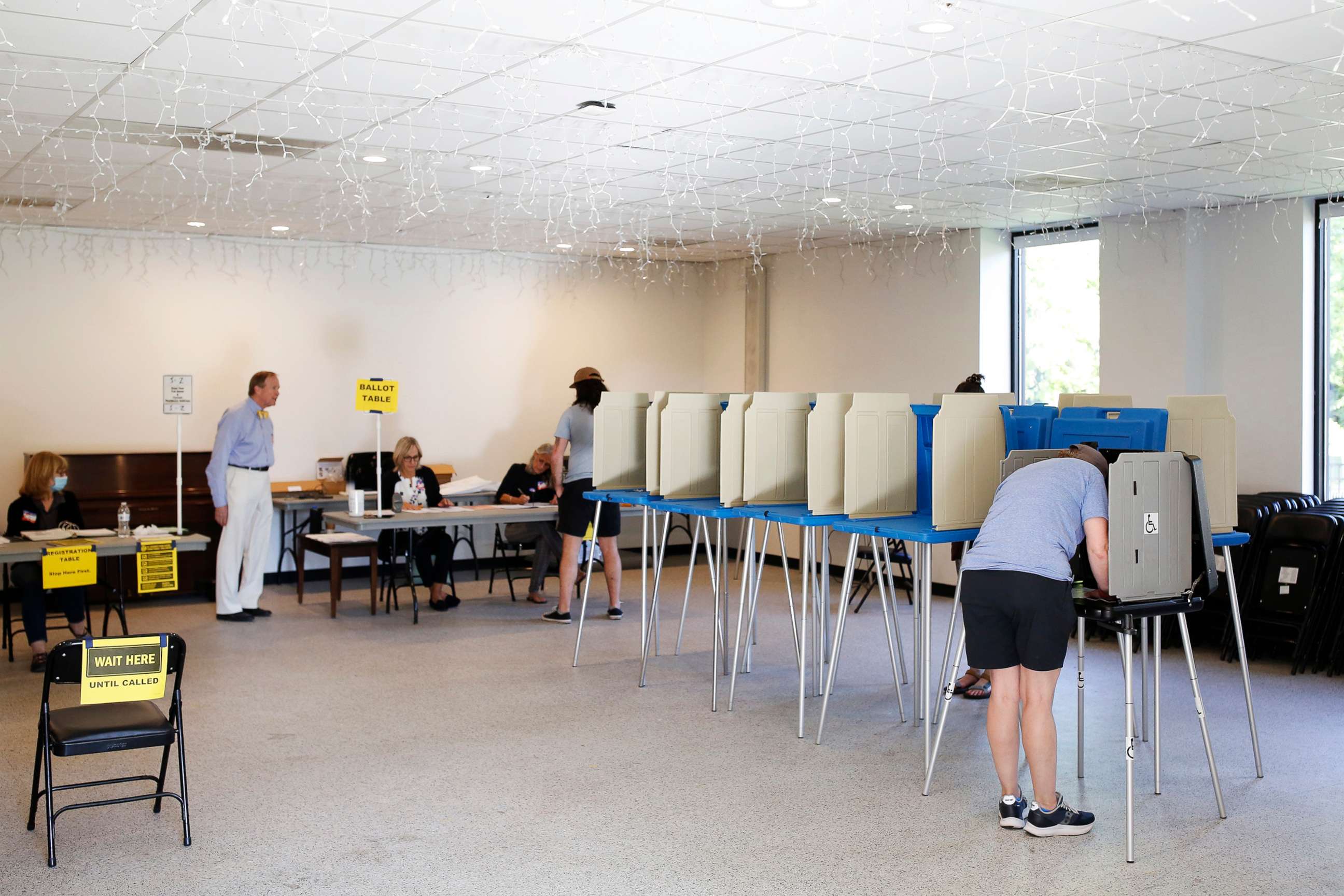 PHOTO: People vote at Our Savior Lutheran Church on primary election day, May 17, 2022, in Raleigh, N.C.