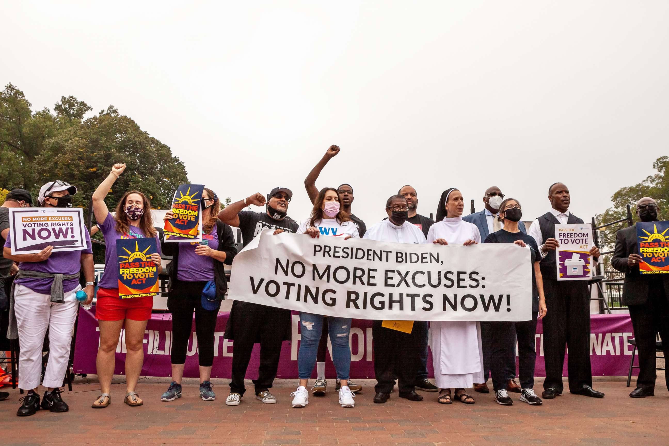 PHOTO: Voting rights activists rally at the White House, in Washington, D.C., on Oct. 5, 2021.