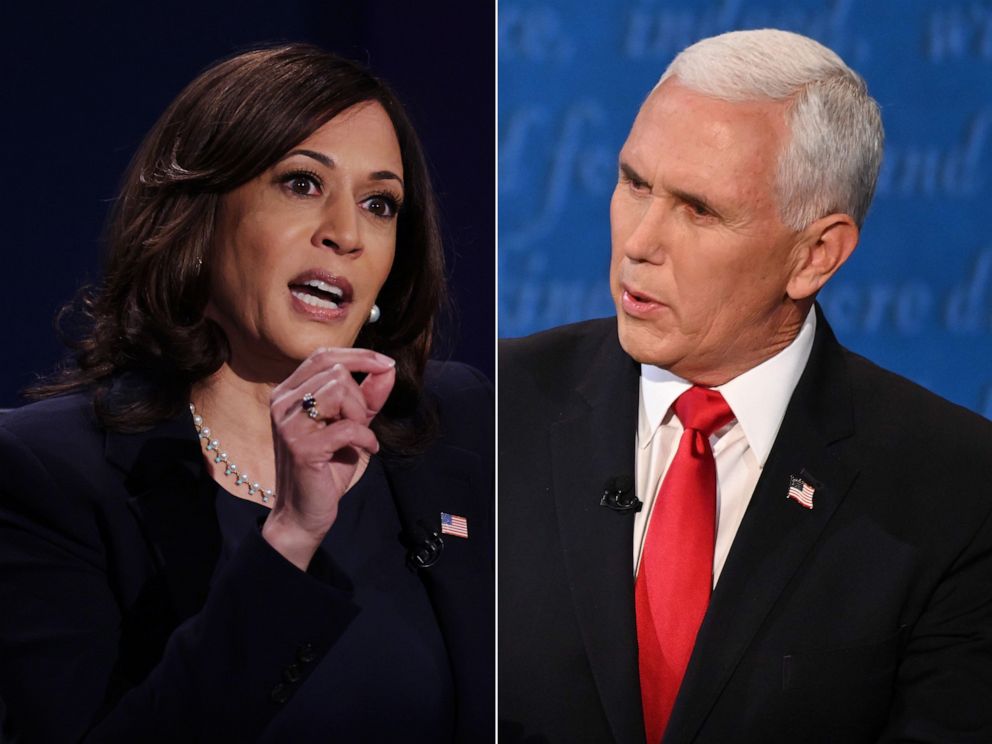 PHOTO: Sen. Kamala Harris and Vice President Mike Pence participate in the 2020 vice presidential debate, Oct. 7. 2020, in Salt Lake City.