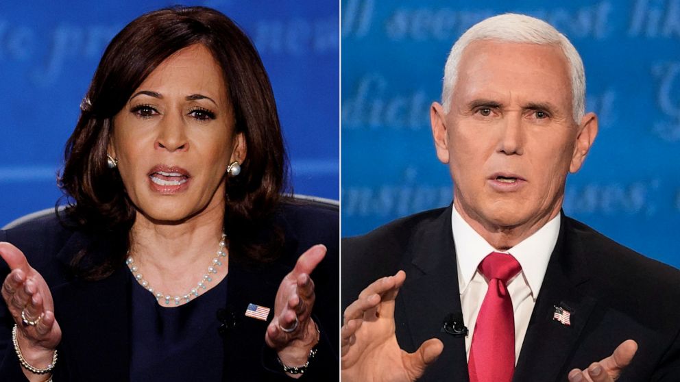 PHOTO: Sen. Kamala Harris and Vice President Mike Pence participate in the 2020 vice presidential debate, Oct. 7. 2020, in Salt Lake City.