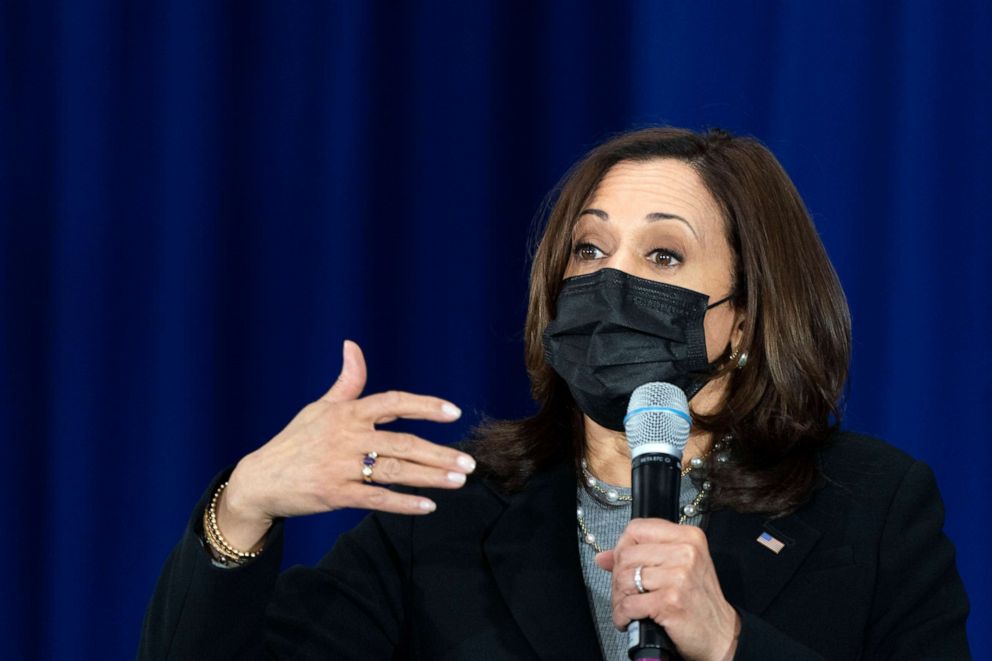 PHOTO: Vice President Kamala Harris speaks at the IBEW Training Center in Concord, N.H., April 23, 2021.