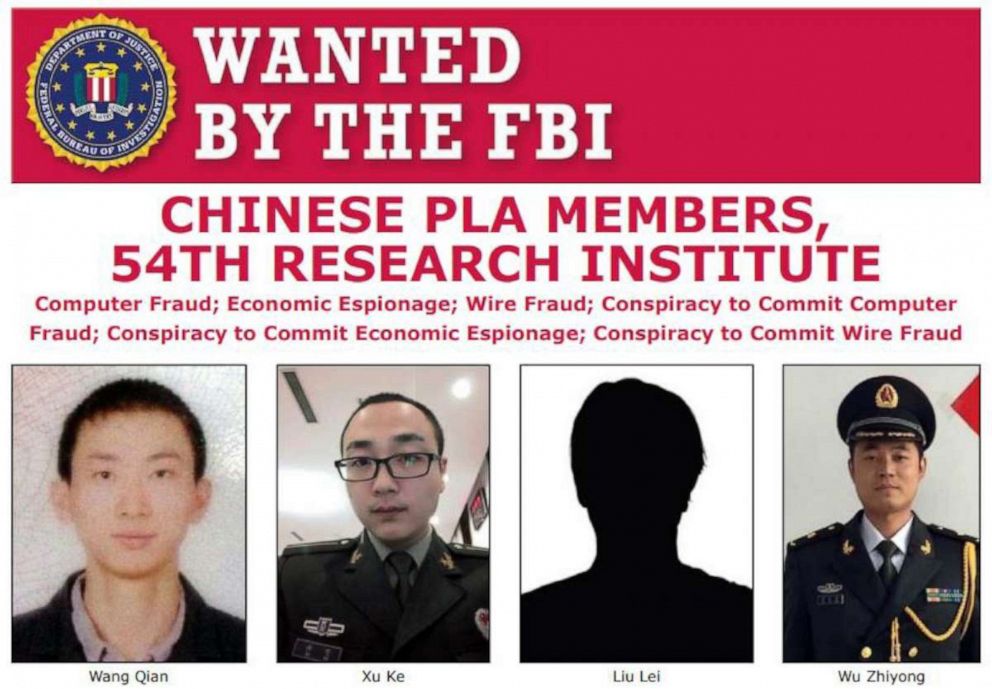 PHOTO: Wu Zhiyong, Wang Qian, Xu Ke, and Liu Lei face charges of computer fraud, economic espionage, and wire fraud for their role in one of the largest thefts of personally identifiable information by state-sponsored hackers ever recorded.