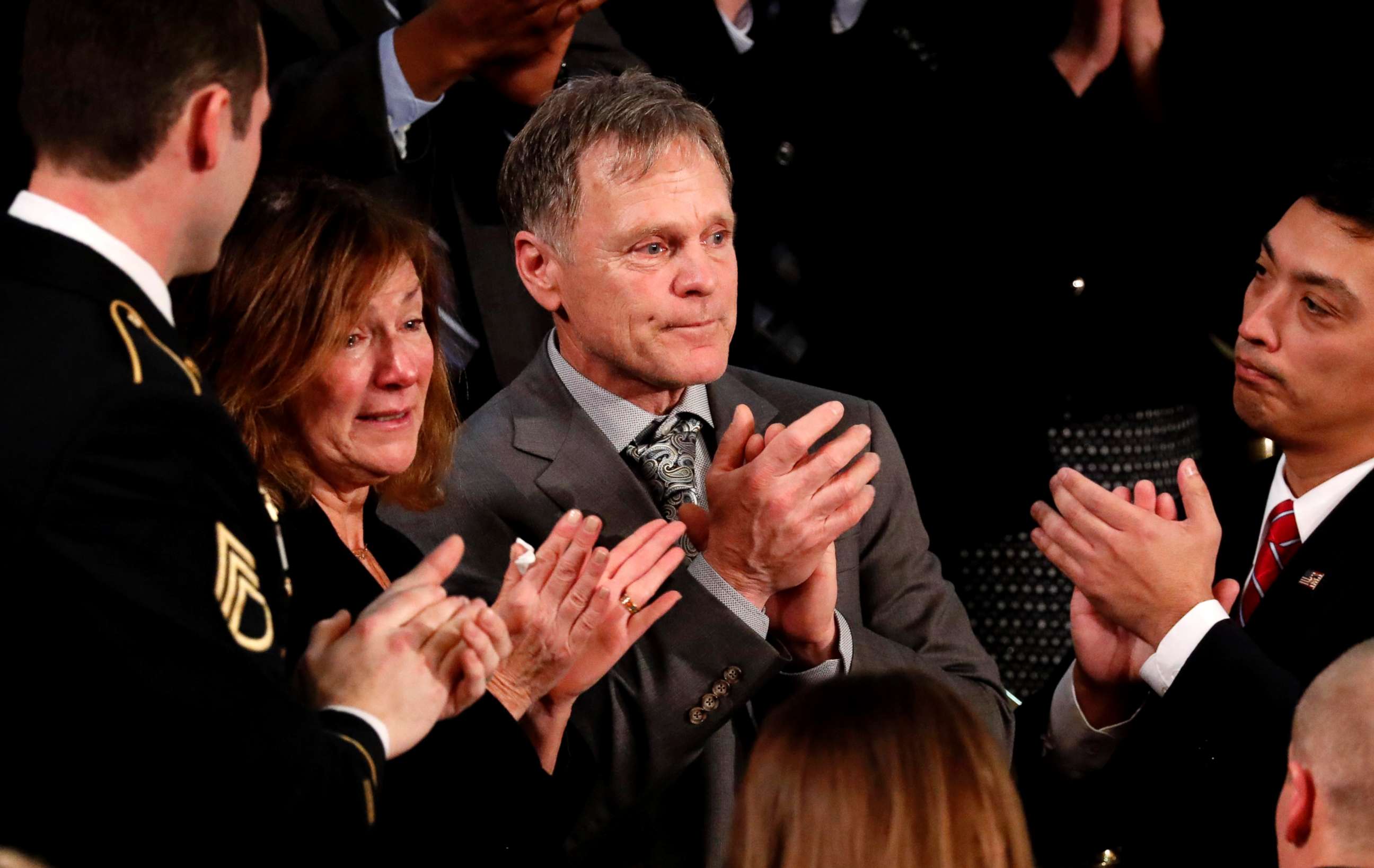 PHOTO: Otto Warmbier's parents Fred and Cindy Warmbier applaud as President Donald Trump talks about the death of their son Otto after his arrest in North Korea during the State of the Union address in Washington, D.C., Jan. 30, 2018.