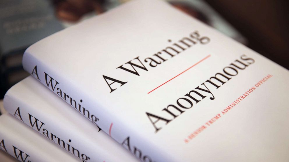 PHOTO: Copies of "A Warning" by Anonymous are offered for sale at a Barnes &amp; Noble store on Nov. 19, 2019 in Chicago.