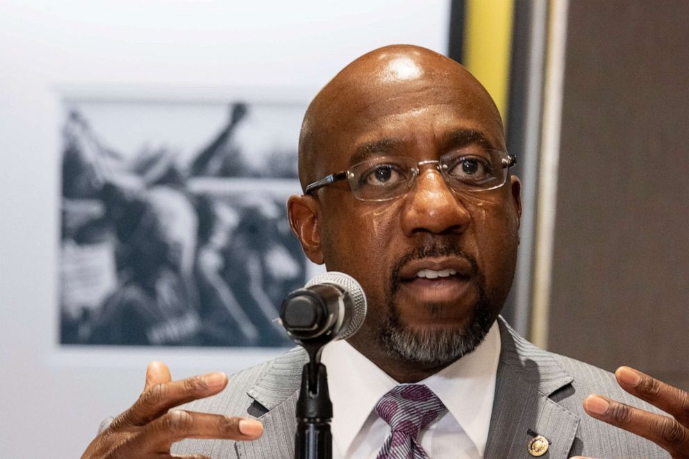 PHOTO: Sen. Raphael Warnock, speaks before a Senate Rules Committee field hearing on voting rights at the National Center for Civil and Human Rights in Atlanta, July 19, 2021.